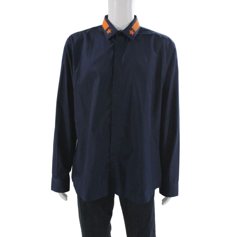 Givenchy Mens Cotton Long Sleeve Collared Button-Down Shirt Blue Size 46